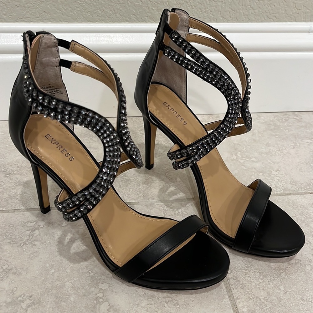 Express Black and Silver Strappy Heels - Picture 4 of 6